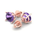 thumbnail image 2 of 14K Solid Gold Screw Back Stud Earrings for Women | 3 cttw Round Cut Simulated Alexandrite | Rose Gold, 2 of 5