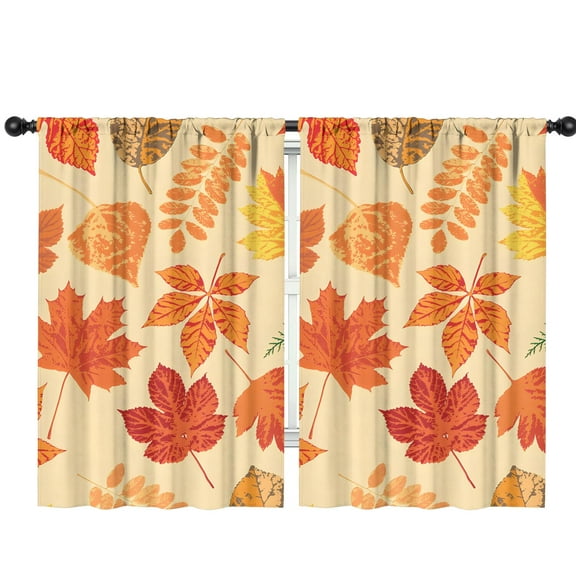Thanksgiving and Fall Decor Golden Autumn Kitchen Curtains 2 Pack Rod Pocket,42x63in Kitchen Curtains Fall Holiday Long Curtain