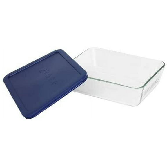 Pyrex 7211 6-Cup Rectangle Glass Food Storage Dish and 7211-PC 6-Cup Blue Plastic Lid Cover