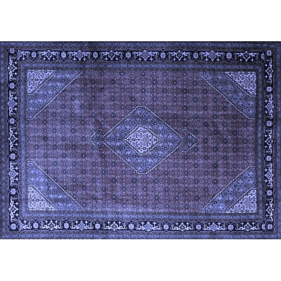 Ahgly Company Machine Washable Indoor Rectangle Medallion Blue Traditional Area Rugs, 8' x 12'