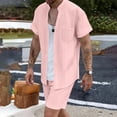 thumbnail image 4 of BLTIBY Men's Summer Beach Outfits 2 Piece Short Sleeve Button Shirts and Shorts Texture Vacation Sets Lightweight Pink L, 4 of 6