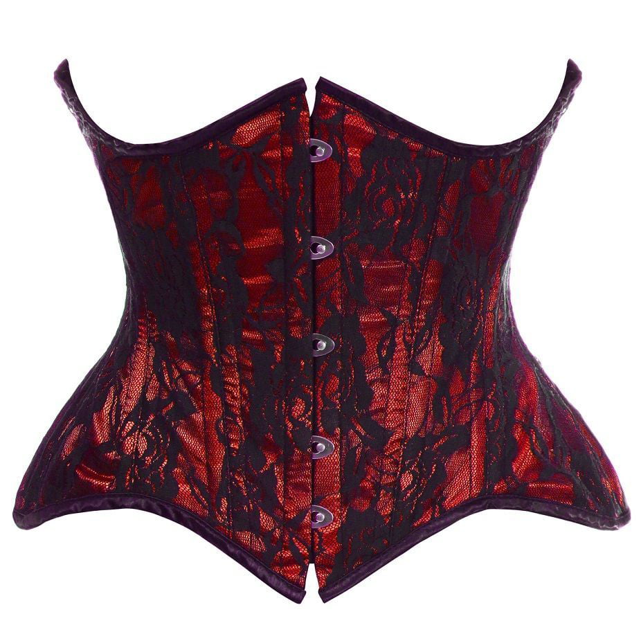 Top Drawer Red With Black Lace Double Steel Boned Curvy Cut Waist ...