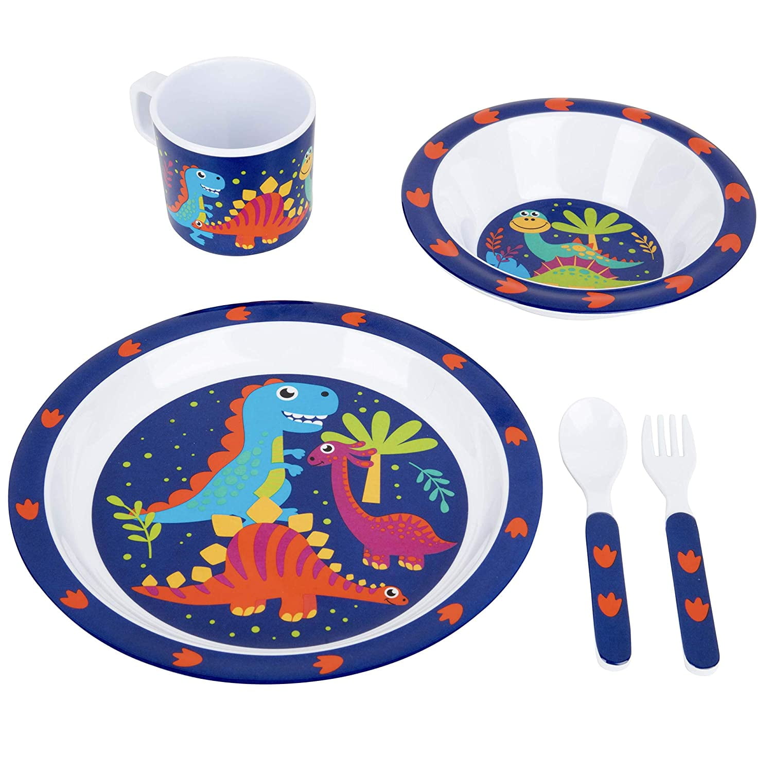 Baby Silicone Tableware Set Kids Infant Cartoon Dining Plate Bowl Dinosaur  Owl Spoon Fork 0-6 Years Old