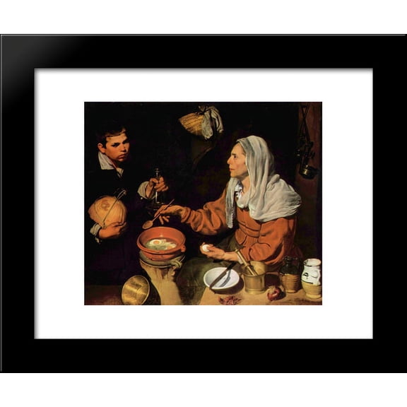 An Old Woman Cooking Eggs 20x24 Framed Art Print by Diego Velazquez