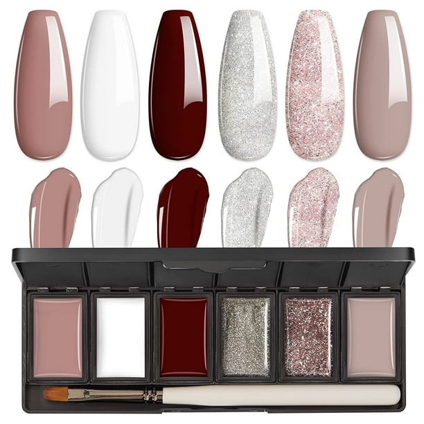 Joslove Solid Gel Nail Polish Set, 6 Colors White Brown Glitter Cream