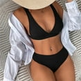 thumbnail image 4 of WREESH Womens Two Piece Swimsuit High Cut Bikini Fashion Solid Swimwear Bikini Split Swimsuit Set Beach Bathing Suit Black, 4 of 7