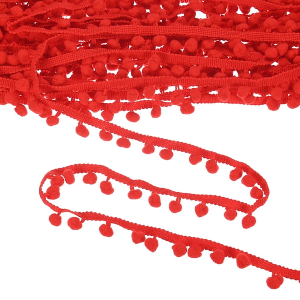 Cinta de flecos de pompones Uxcell, 20 yardas, cinta de pompones mini de 8 mm para decoración del hogar/manualidades de bricolaje, rojo oscuro