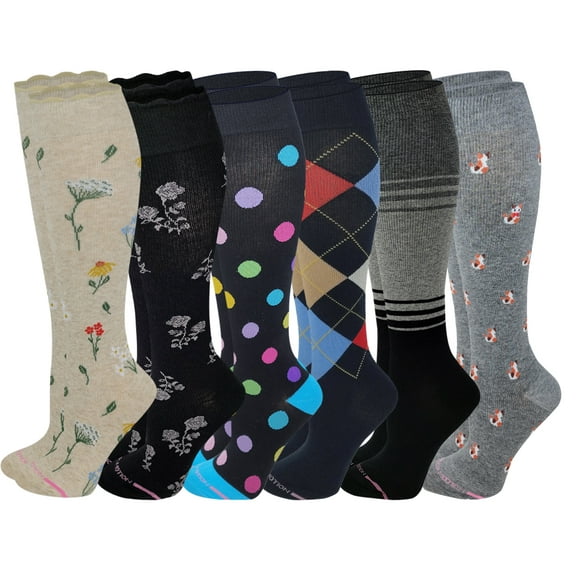 Dr. Motion Women 6 Pairs Everyday Graduted Compression Knee High Socks
