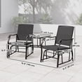 thumbnail image 3 of Outsunny Patio Double Glider Chair with Glass Top Center Table, Outdoor Glider Chair with High Back,  Sling Fabric for Garden, Bench, Black, 3 of 10