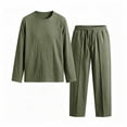thumbnail image 5 of PNTUTB Fall Winter Men's Solid Color Outfit Sets Crew Neck Long Sleeve Top Elastic Waist Drawstring Pant Two Piece Set Loose Comfort Daily Casual Sets, 5 of 7