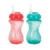 Nuby 2-Pack No-Spill Cup with Flex Straw, 10 Ounce, Coral & Aqua