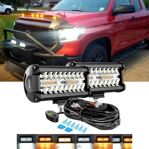 Nilight 2Pcs 6.5inch 120W Led Light Bar Amber White Strobe 6 Modes Memory Function Off-Road Truck Car ATV SUV Cabin Boat with 16AWG Wiring Harness Kit-2 Lead