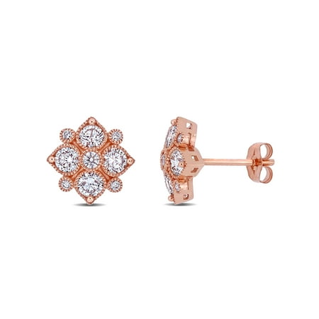 Miabella 1 Carat T.W. Diamond 14kt Rose Gold Floral Stud Earrings