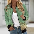 thumbnail image 2 of YUGYXL Bomber Jackets for Women Zip Up Casual Long Sleeve Varsity Jacket Lightweight Spring Fall Clothes with Pockets Green Jackets XL, 2 of 5