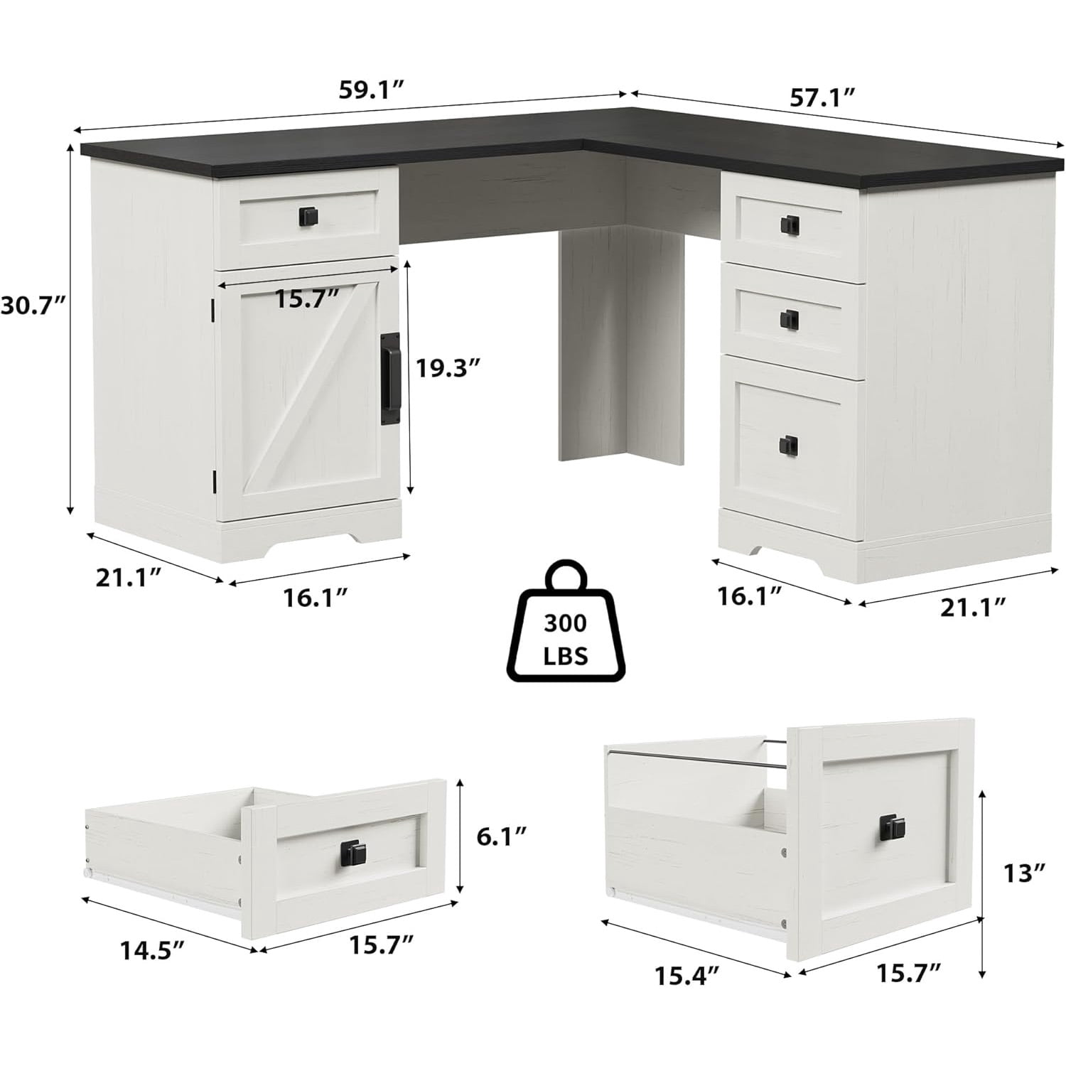 M optimized 60" Executive L Shaped Desk, Office Desk with File Drawers and Storage Cabinet, Corner Computer Desk with Adjustable Side Storage Cabinet