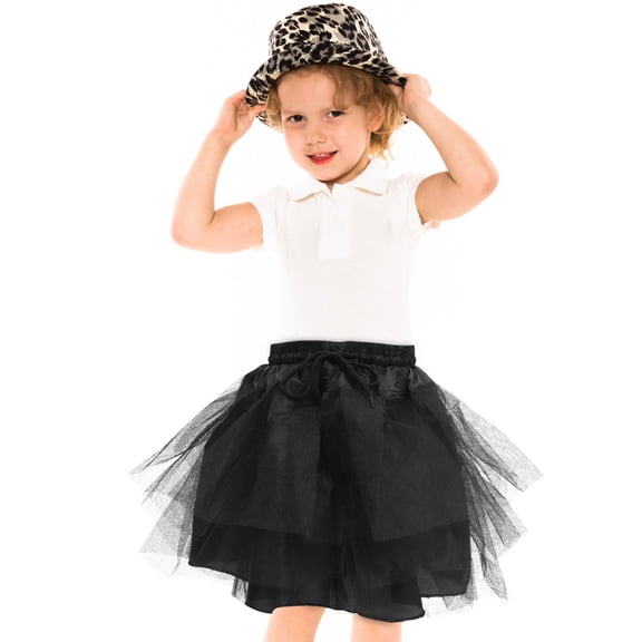 LOLIPPYY Girls' Tulle Underskirt Petticoat in Black with Elastic Waistband for Costume Dress-Up