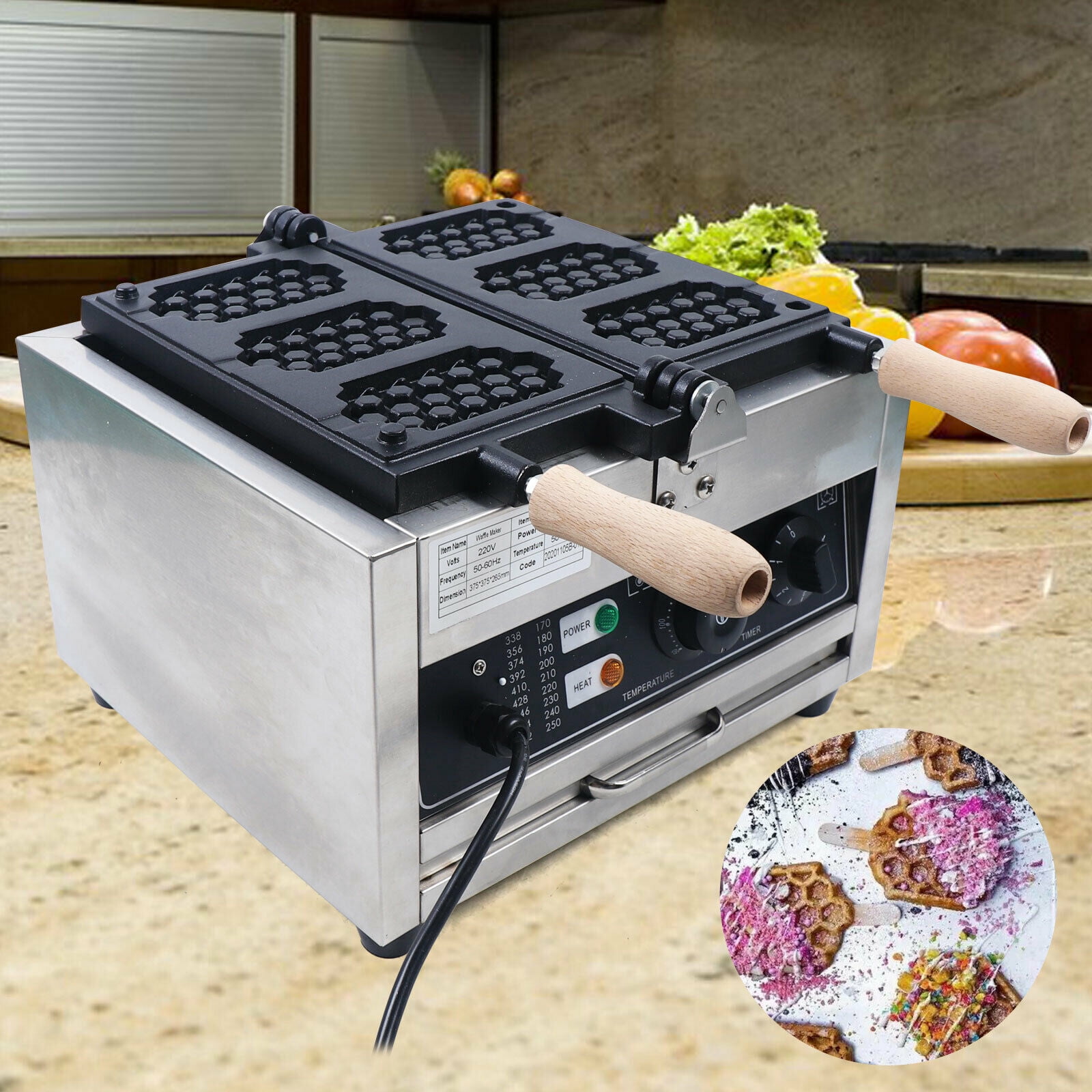 1500W 3Pcs Commercial Electric Nonstick Honeycomb Waffle Maker Machine