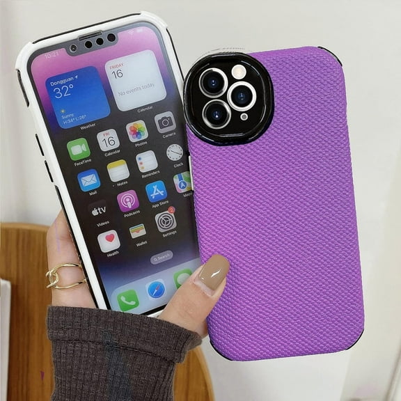 Compatible with iPhone 14 Pro Max 360 Degree Full Body Protection Rugged Weave Texture Protection Shockproof Cover for Women Girls Man-Purple