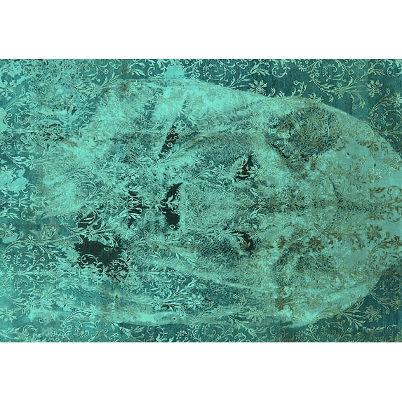 Ahgly Company Indoor Rectangle Oriental Turquoise Blue Industrial Area Rugs, 6' x 9'