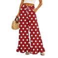 thumbnail image 3 of Heart & Polka Dot Print Wide Leg Pants - Ruffle Hem High Waisted Palazzo Trousers with Pockets, Drawstring Casual Lounge Pants Red M, 3 of 7