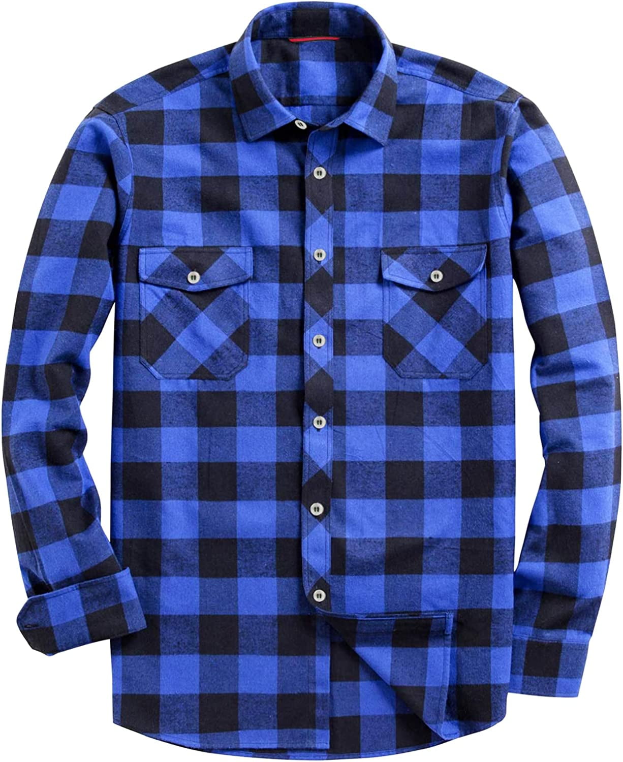 LANBAOSI Flannel Shirt for Men Long Sleeve Casual Button Down Work Plaid  Shirts with Pockets XL
