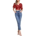 thumbnail image 2 of INSPIRAR CHIC Blusas Cortas de Manga Corta con Cuello en V de Verano con Estampado Floral S Rojo, 2 of 6