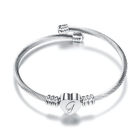 TIHLMK Necklace for Women 26 Letters Stainless Steel Wire Bracelet Heart-Shaped Bracelet