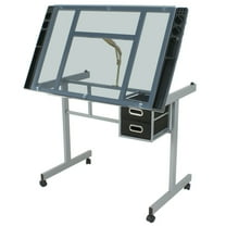 ZENSTYLE Drawing Desk Station Drafting Table Tempered Glass Top