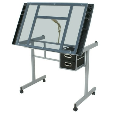 ZENSTYLE Drawing Desk Station Drafting Table Tempered Glass Top
