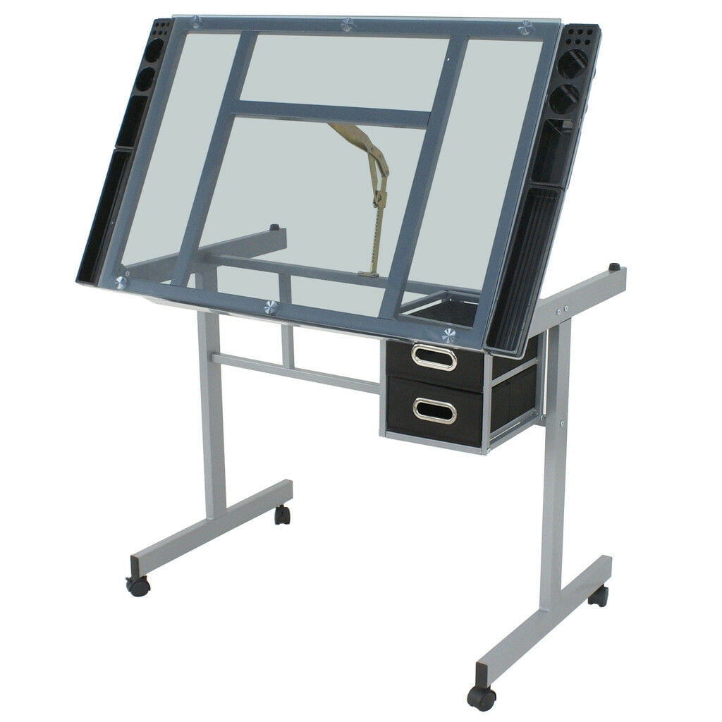ZENSTYLE Drawing Desk Station Drafting Table Tempered Glass Top