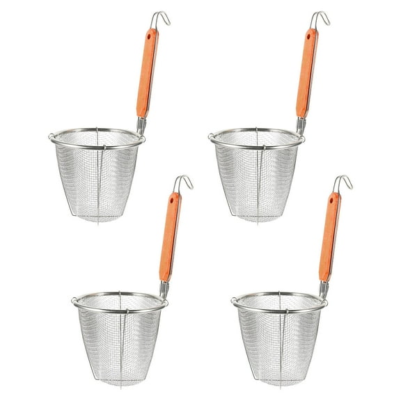 PAMINGONO 4Pcs Stainless Steel Noodle Strainer Baskets with Wooden Handle Mesh Strainer for Pasta