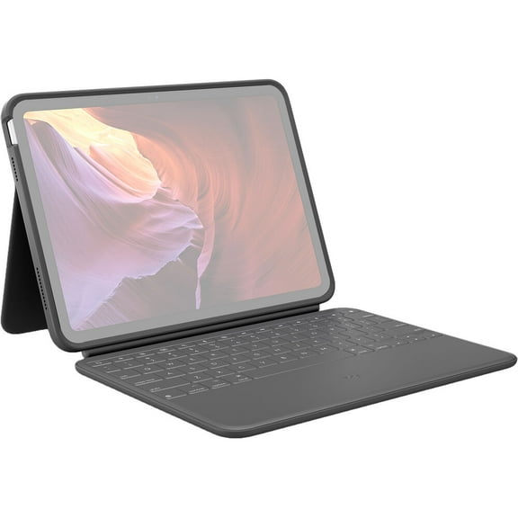 Restored Logitech Rugged Folio Keyboard Case for Apple iPad (10th Gen) - Oxford Gray (Refurbished)