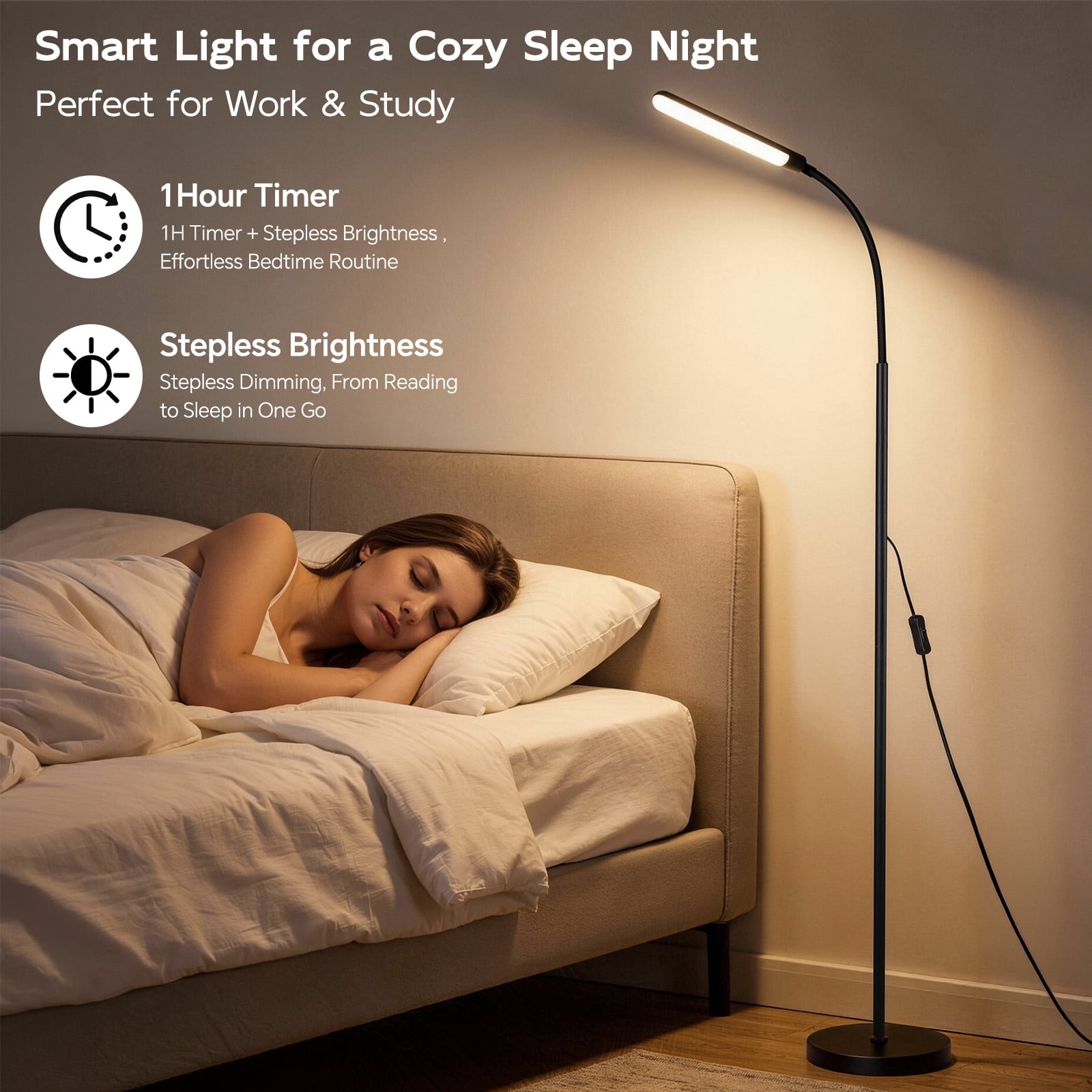 Reading Floor Lamp with Remote, Bright 18W Floor Lamps for Living Room with 1H Timer, Stepless Adjustable 2700K-6500K Colors & Brightness Standing Lamp with Remote & Touch Control Reading Floor Lamps