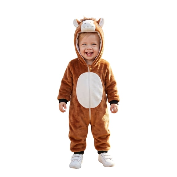 RUINIXCW Toddler Baby Boy Halloween Horse Costume Kids Cosplay Outfit Infant Fall Winter Clothes Snowsuit Fleece Jumpsuit Long Sleeve Hooded Romper