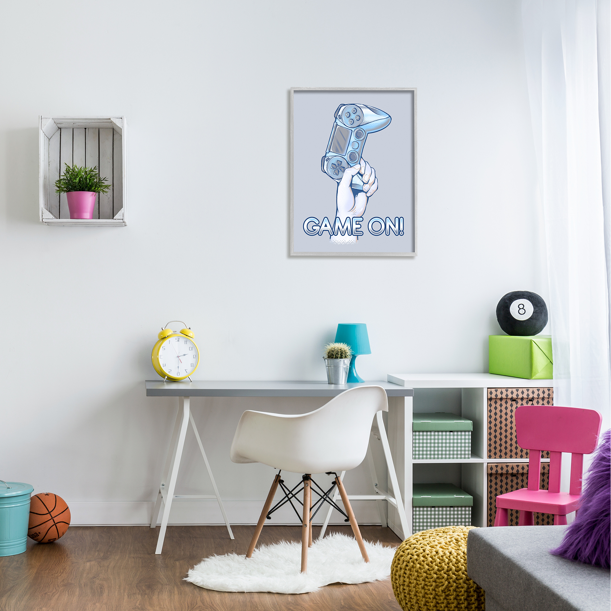 Stupell Industries Game On Text Illustration Holding Gaming Controller , 24 x 30, Design by Ziwei Li