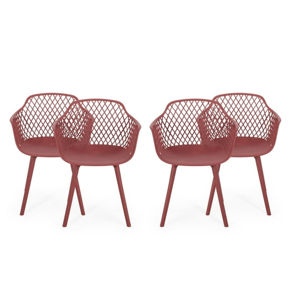 GDF Studio Tate Outdoor Modern Dining Chairs, Set of 4, Red