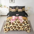 thumbnail image 2 of Castle Fairy Boys Girls Kawaii Ribbon Bowknot Bedding Comforter Set 7pcs,Leopard Print Queen Bedding Sets Super Cozy,Bling Glitter Queen Sheet Sets,Luxury Bedroom Decor,Reversible, 2 of 8