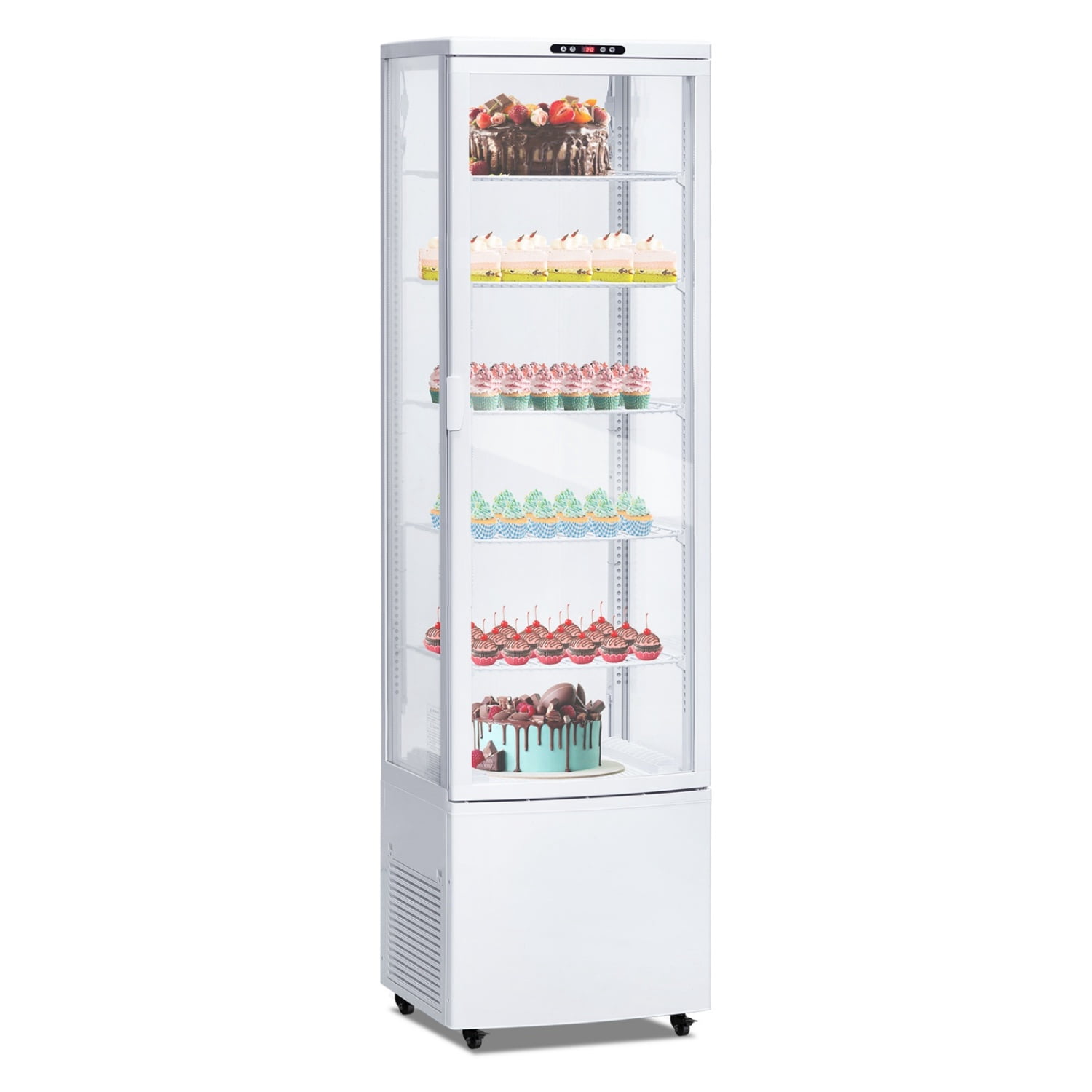 308L Commercial Display Refrigerator, 9.8 Cubic Feet Single Door, Led Lighting On Five Sides, Double-glazed, Countertop/floor Refrigerator, 110v, Suitable For Shops, Restaurants, Apartments