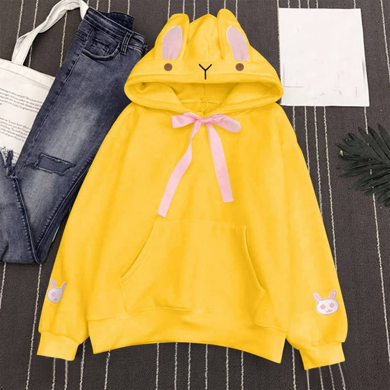 Bunny Sweater with Ears Pocket Rabbit Ear with Hood Hoodie with Ears Baggy Bunny Ear Winter Graphic Loose Cute with Bunny Ears Solid Western Hoodies Animal Bunny Hoodie Cute Bear Hoodie