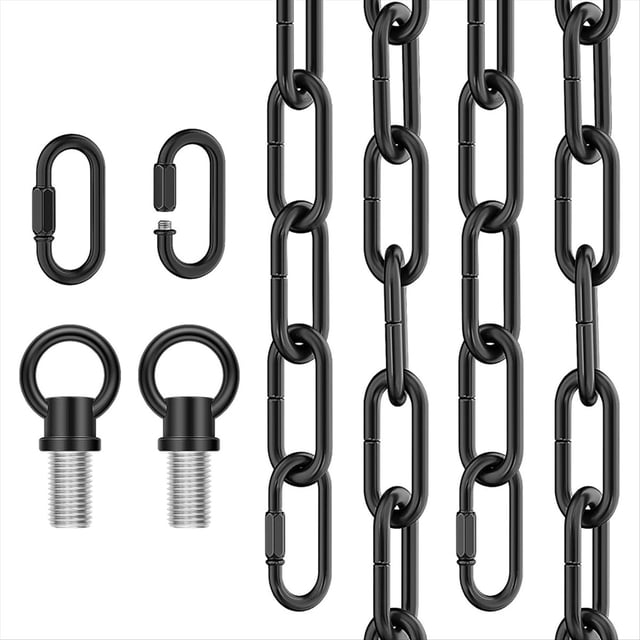 10 Feet Industrial Black Light Fixture Chain, Adjustable Extension Chain with Connection Locks for Light Fixture,1 set Light Fixture Chain,Black