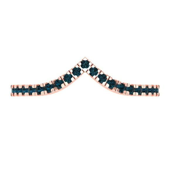 0.12 ct Brilliant Round Cut Natural London Blue Topaz 14k Rose Gold Stackable Band SZ 5.75