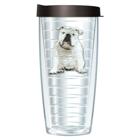 

Signature Tumblers Bulldog Puppy Dog Emblem on Clear 16 Ounce Double-Walled Travel Tumbler Mug with Black Easy Sip Lid