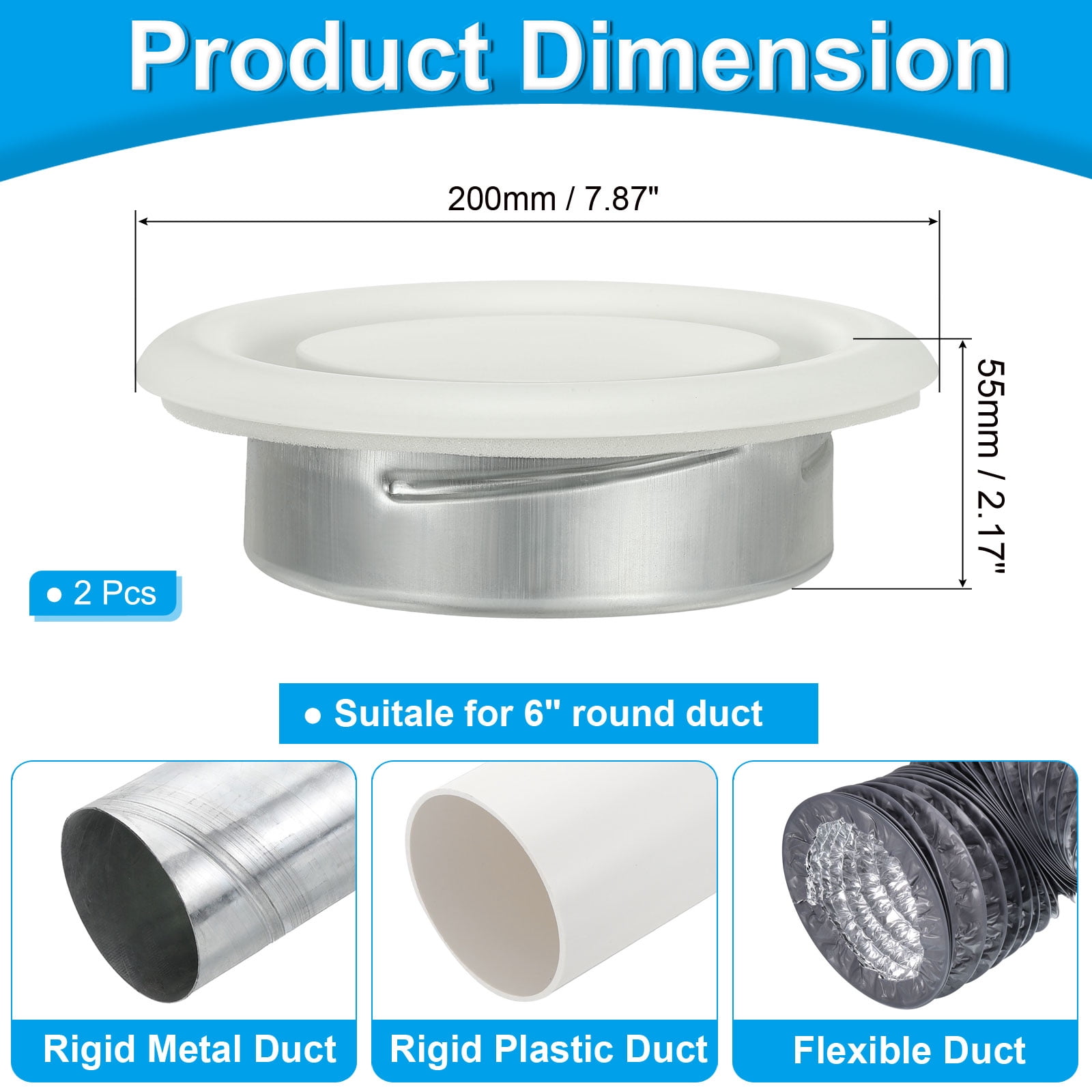 Uxcell Round Ceiling Diffuser Metal Adjustable Wall Air Vent Diffuser Vent Duct Cover Exhaust Supply 6 Inch White
