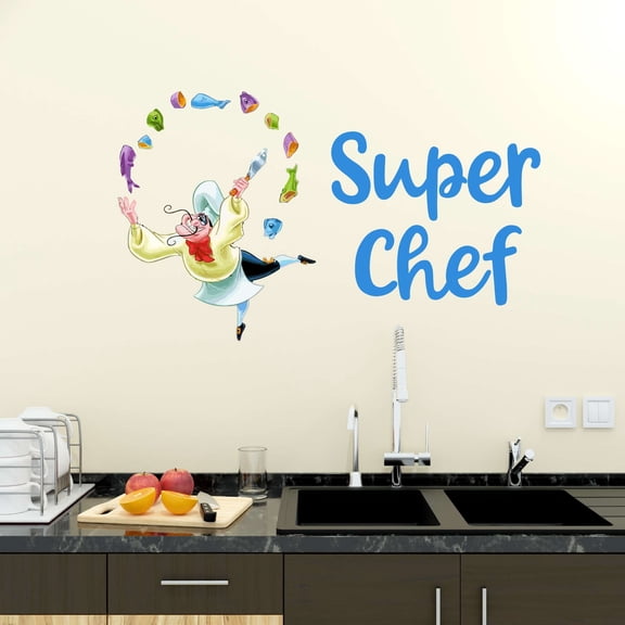 Super Chef Circle Of Food Kitchen Cook Chef Gourmet Bon Viveur Fancy Food Wine Baking Donuts Pancakes Holiday Gift Decorating Ideas Bedroom Wall Decal Sticker - Size: 10 In X 6 In