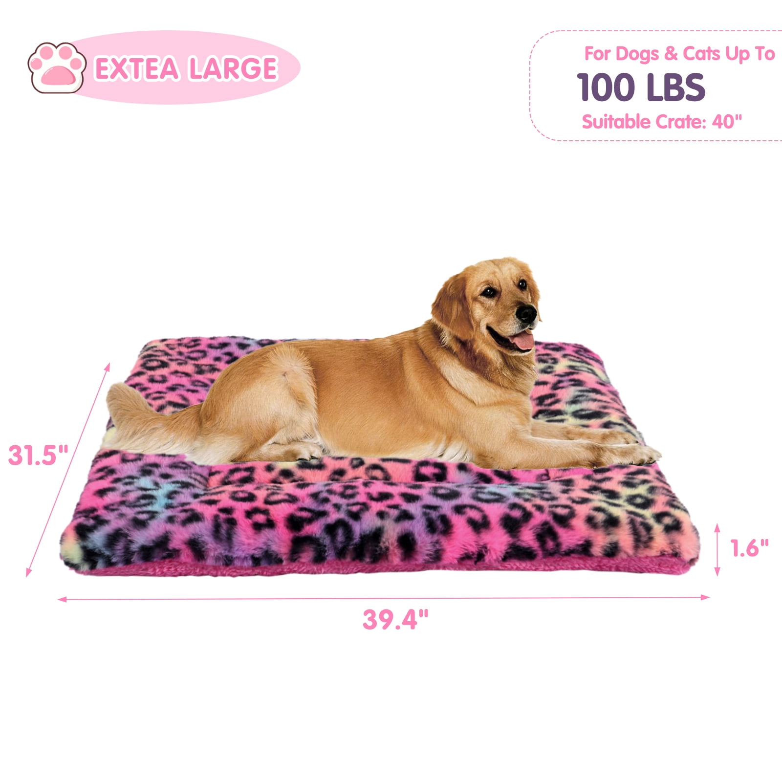 Sennaux Pet Bed Crate Mat Reversible Pad Leopard Pattern for Cat Dog, XL