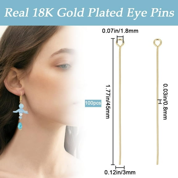 1box 1 box 100pcs 45mm Jewelry Pins golden Open Eye Head Pins Findings for Jewellery Making Earring Necklace Beading Craft Hole 1.8mm