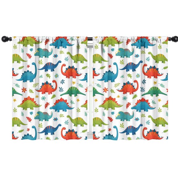 Blackout Kids Curtains,Colorful Dinosaur and Flower Pattern Childrens Insulated Curtains Set Of 2,Bedroom Essentials,Toddler Room Decor 42"x54"