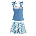 thumbnail image 5 of Swimsuit for Girls 2 Piece Ruched Tie Straps Swimwear Tank Top and Swim Shorts Summer Beach Vacation Bathing Suit Navy Size 13-14 Y, 5 of 5