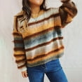 thumbnail image 7 of SCSAlgin Womens Rainbow Striped Sweater Crewneck Long Lantern Sleeve Cable Knit Pullover Jumper Tops, 7 of 7