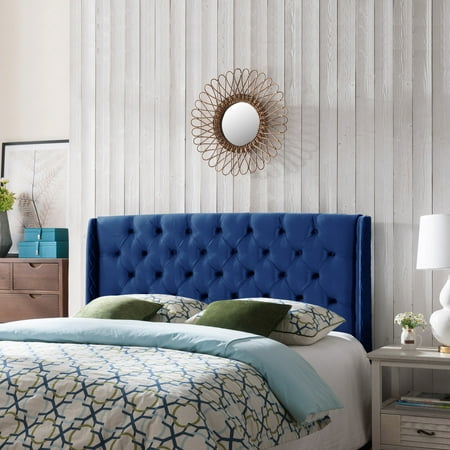 velvet navy headboard queen tufted wingback bed frame lidia traditional